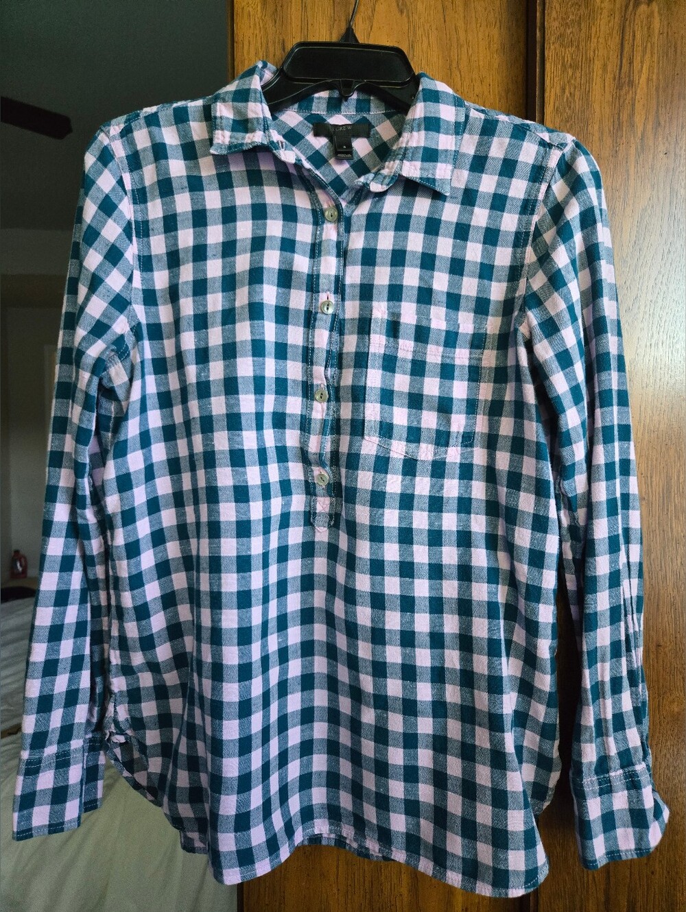 J. Crew Plaid Button Pullover Shirt - Green and Pink